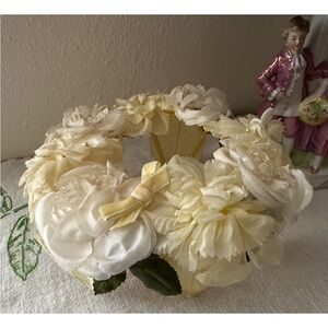 Vintage pale yellow millinery flower fascinator hat